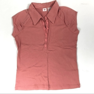 Anthropologie Cross Stitch Pink Polo‎ cap Sleeve M